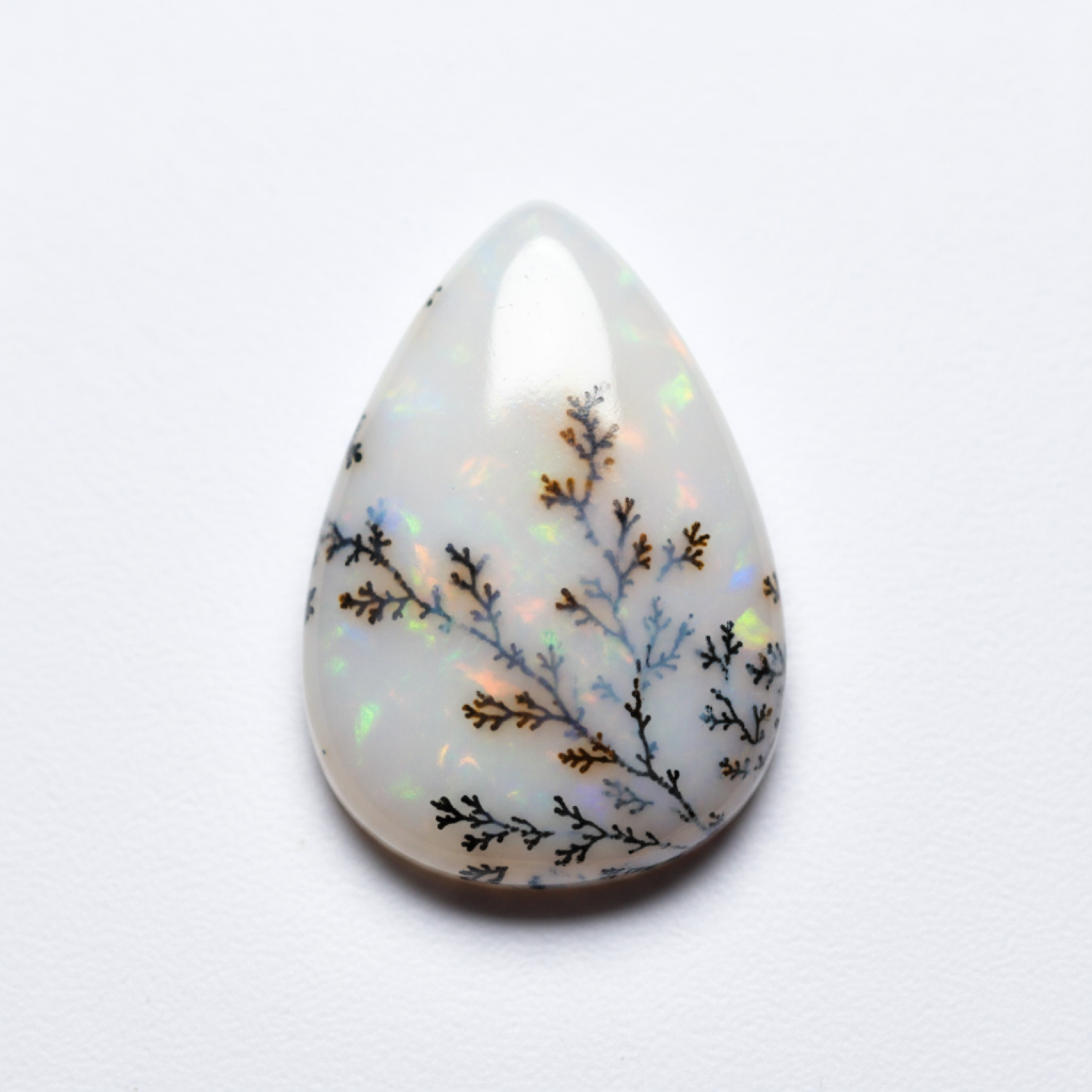 Dendrite Opal 1PC Tiny 5x7 MM Pear Cabochon White Luster semi Precious Loose Gemstones Hoofdafbeelding