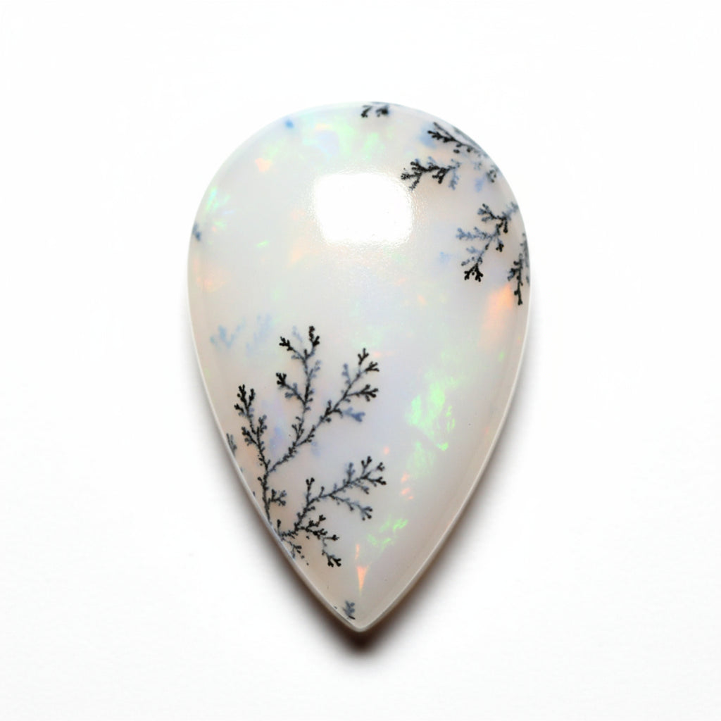 Dendrite Opal 1PC Tiny 5x7 MM Pear Cabochon White Luster semi Precious Loose Gemstones