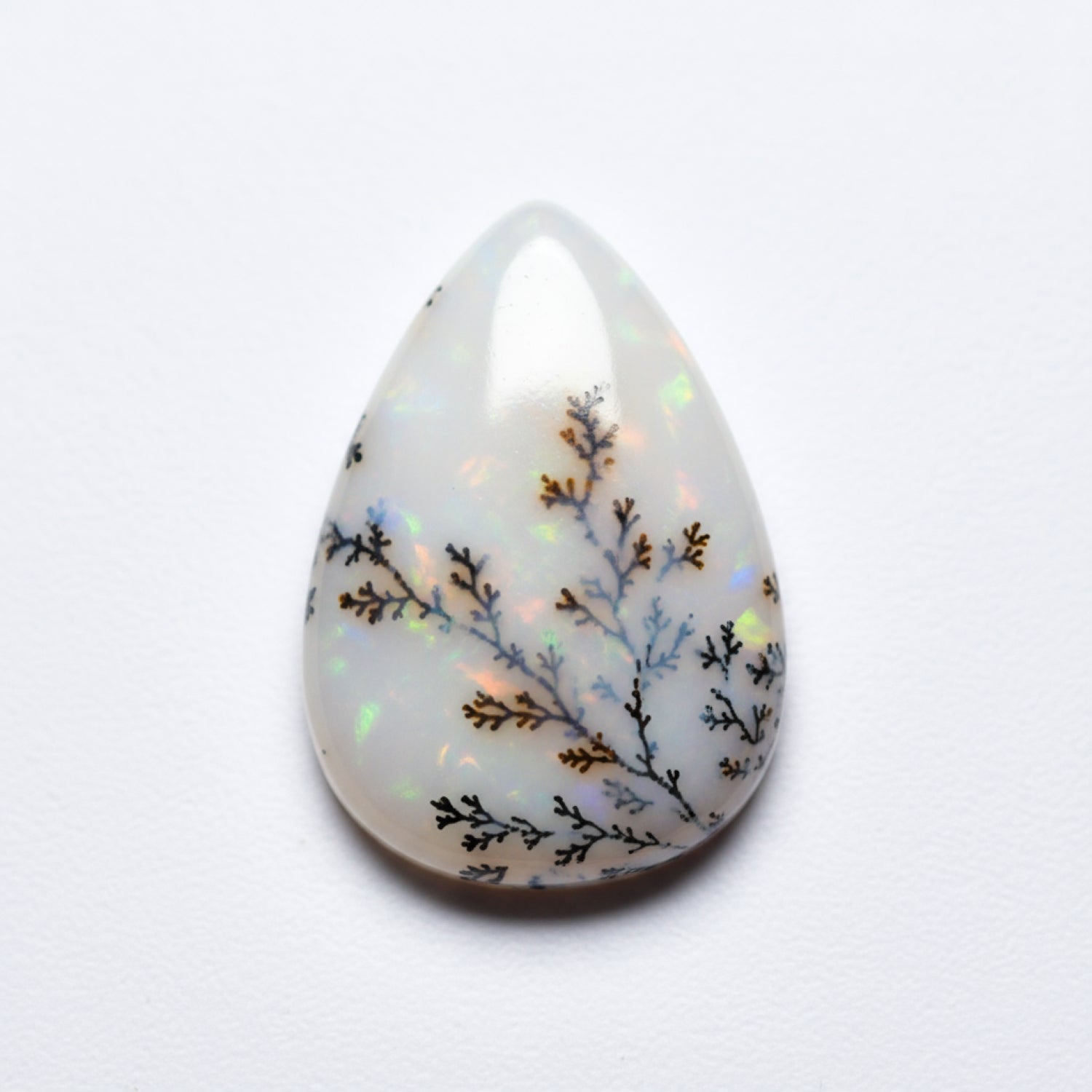 Dendrite Opal 1PC Small 6x8 MM Pear Cabochon White Lustrous semi Precious Semi Precious Gemstone