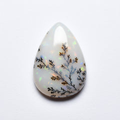 Dendrite Opal 1PC Small 6x8 MM Pear Cabochon White Lustrous semi Precious Semi Precious Gemstone