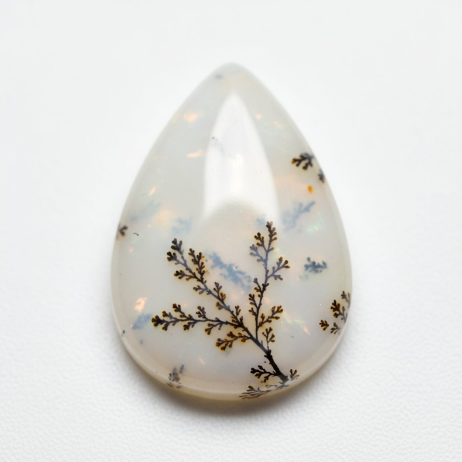 Dendrite Opal 1PC Small 6x8 MM Pear Cabochon White Lustrous semi Precious Semi Precious Gemstone