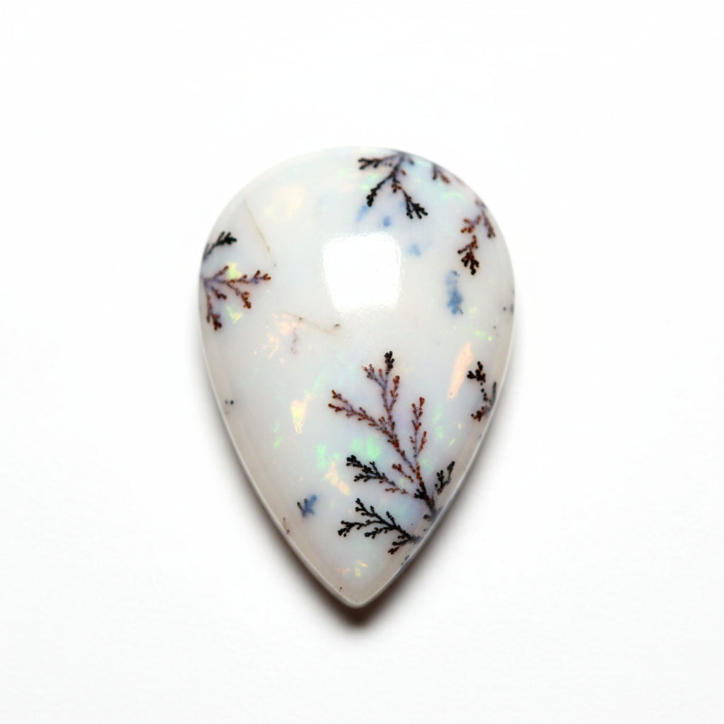 Dendrite Opal 1PC Small 6x9 MM Pear Cabochon White Shine semi Precious Precious Gemstone