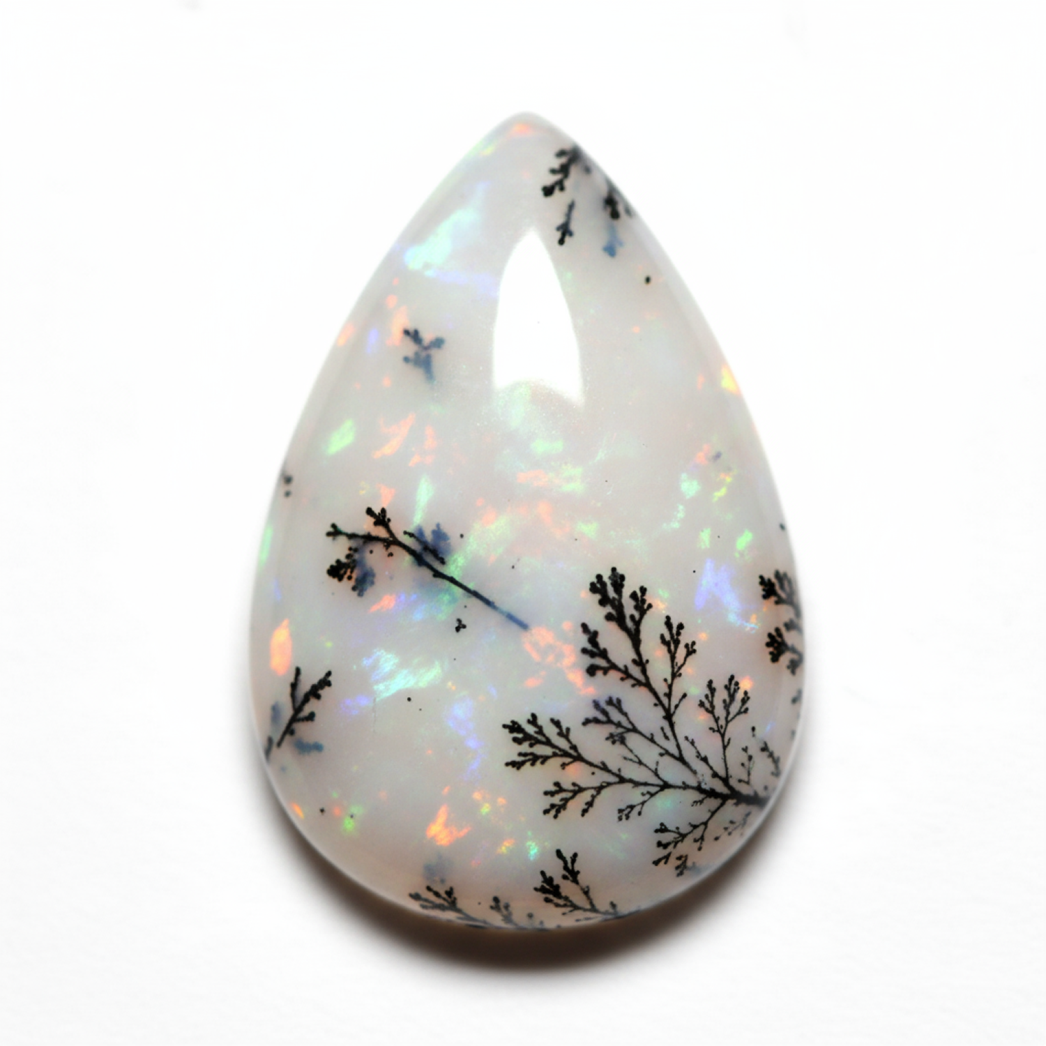 Dendrite Opal 1PC Small 7x9 MM Pear Cabochon White Fine semi Precious Gems Secundaire afbeelding