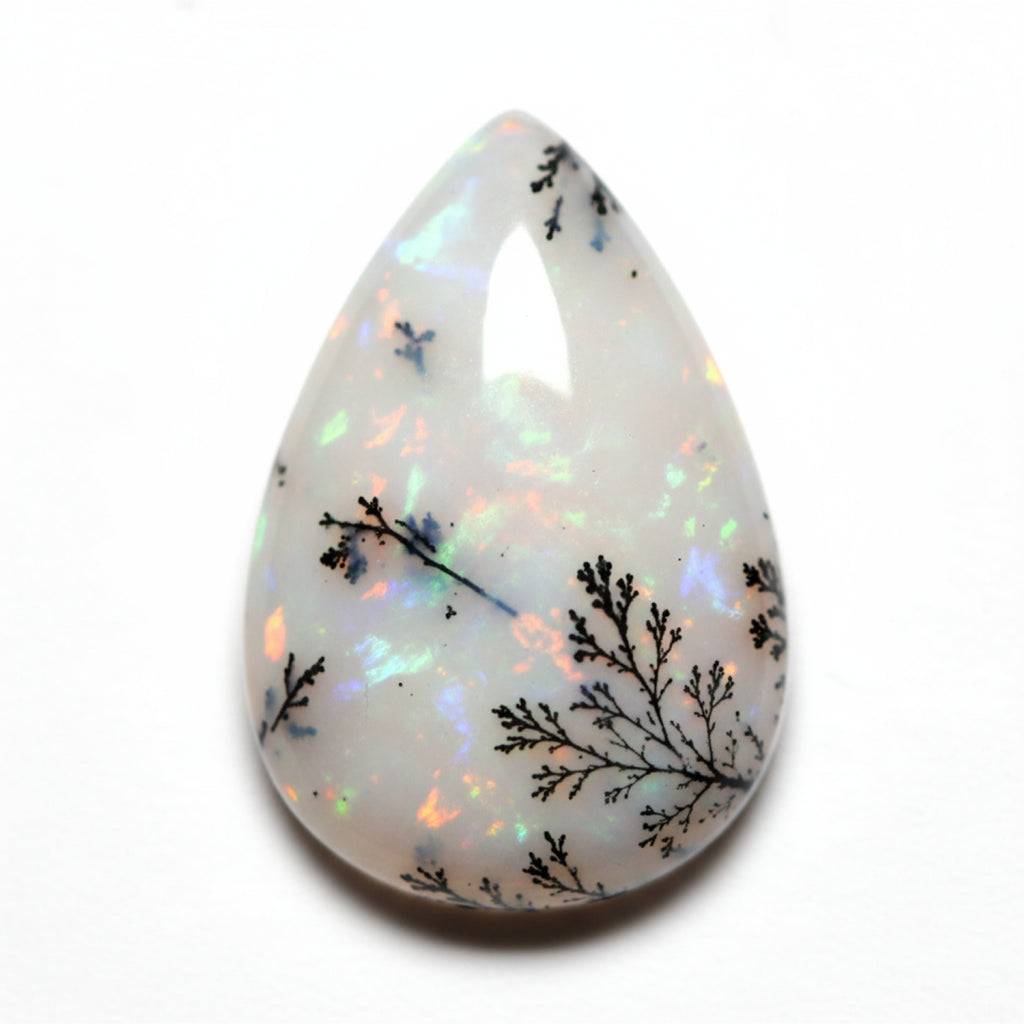 Dendrite Opal 1PC Small 7x9 MM Pear Cabochon White Fine semi Precious Gems