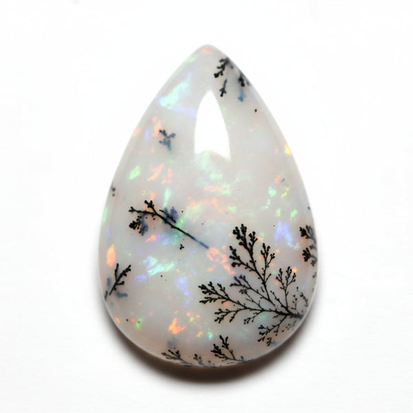 Dendrite Opal 1PC Small 7x9 MM Pear Cabochon White Fine semi Precious Gems