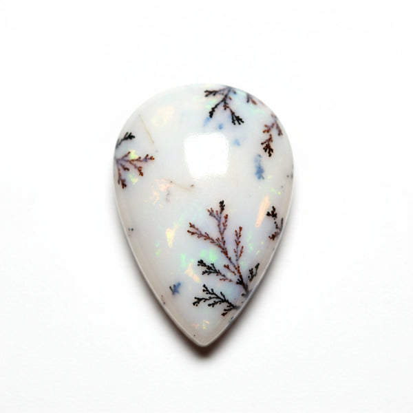 Dendrite Opal 1PC Medium 8x10 MM Pear Cabochon White Natural semi Precious Loose Gemstone
