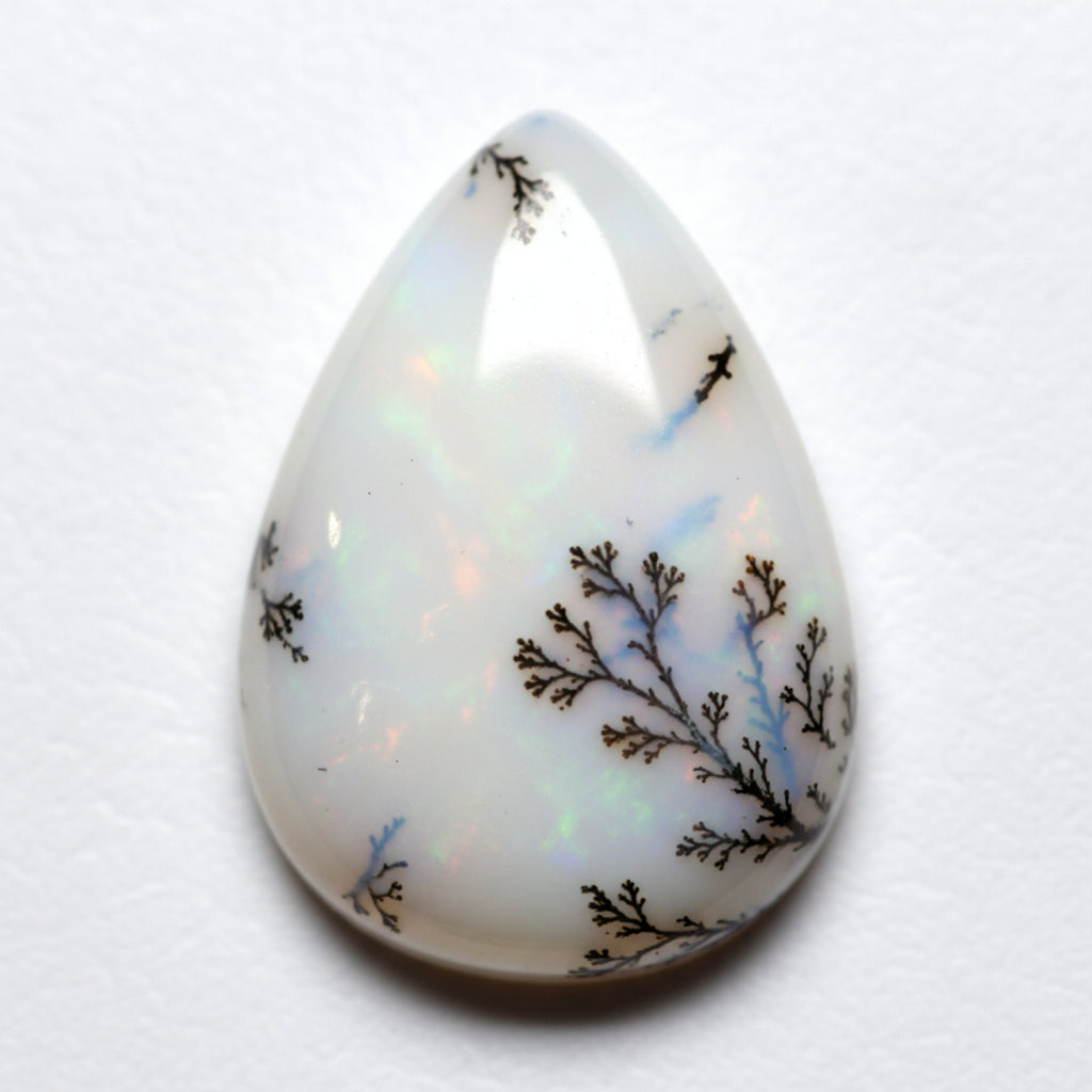Dendrite Opal 1PC Large 9x11 MM Pear Cabochon White Genuine semi Precious Loose Gemstones