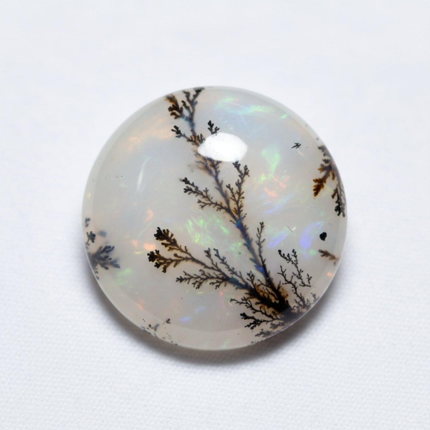 Dendrite Opal 1PC Large 11x11 MM Round Cabochon White Polished semi Precious Loose Gemstones