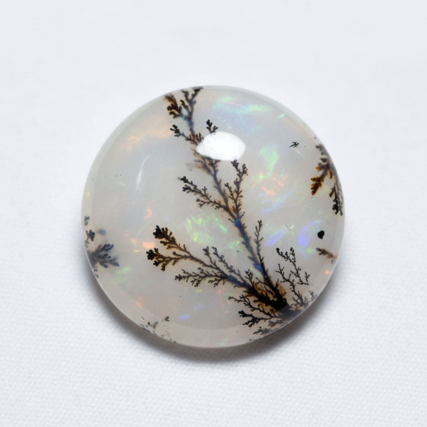 Dendrite Opal 1PC Large 11x11 MM Round Cabochon White Polished semi Precious Loose Gemstones Hoofdafbeelding