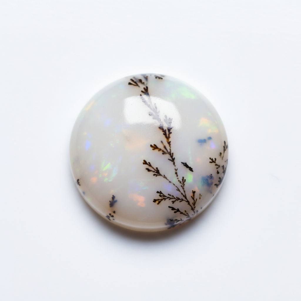 Dendrite Opal 1PC Large 11x11 MM Round Cabochon White Polished semi Precious Loose Gemstones