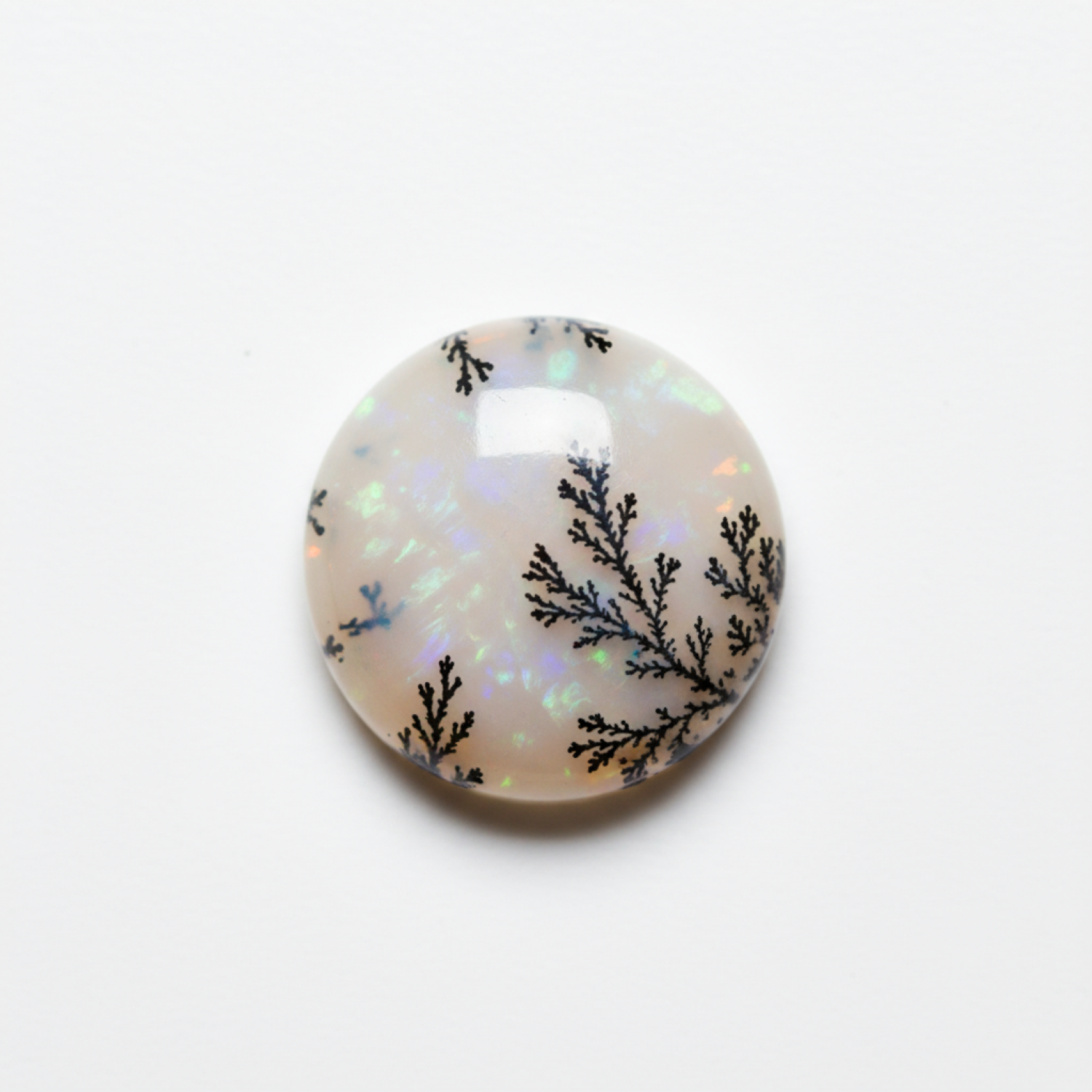 Dendrite Opal 1PC Small 7x7 MM Round Cabochon White Pure semi Precious Precious Gemstone Hoofdafbeelding