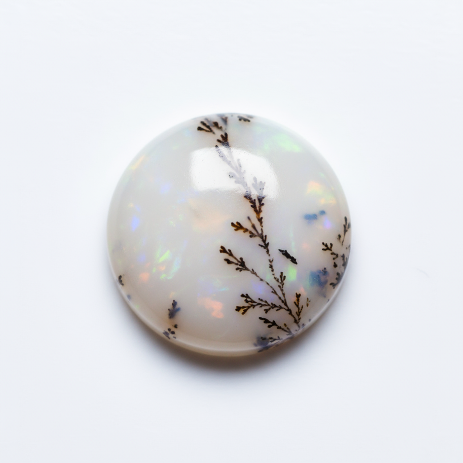 Dendrite Opal 1PC Small 7x7 MM Round Cabochon White Pure semi Precious Precious Gemstone Secundaire afbeelding