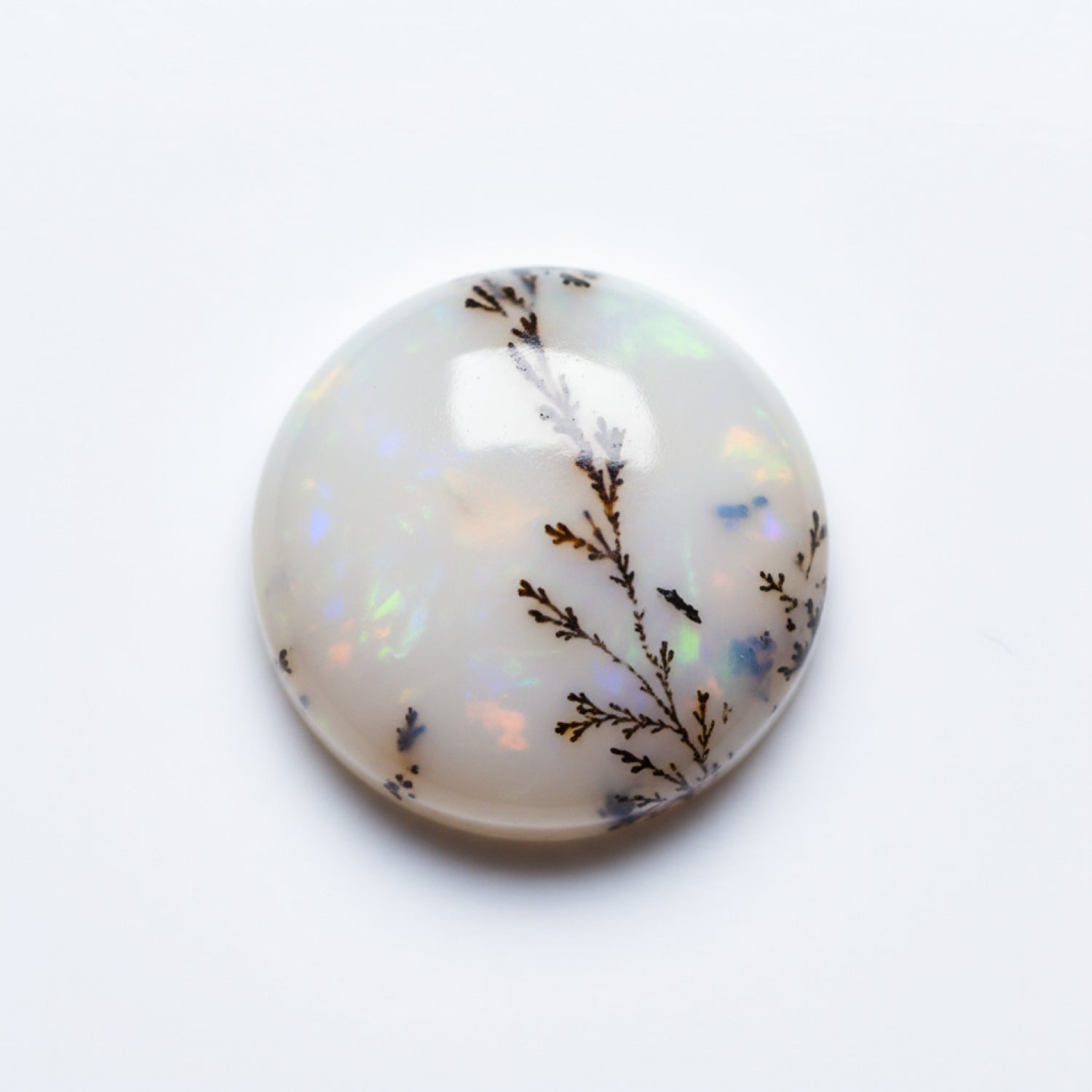 Dendrite Opal 1PC Small 7x7 MM Round Cabochon White Pure semi Precious Precious Gemstone