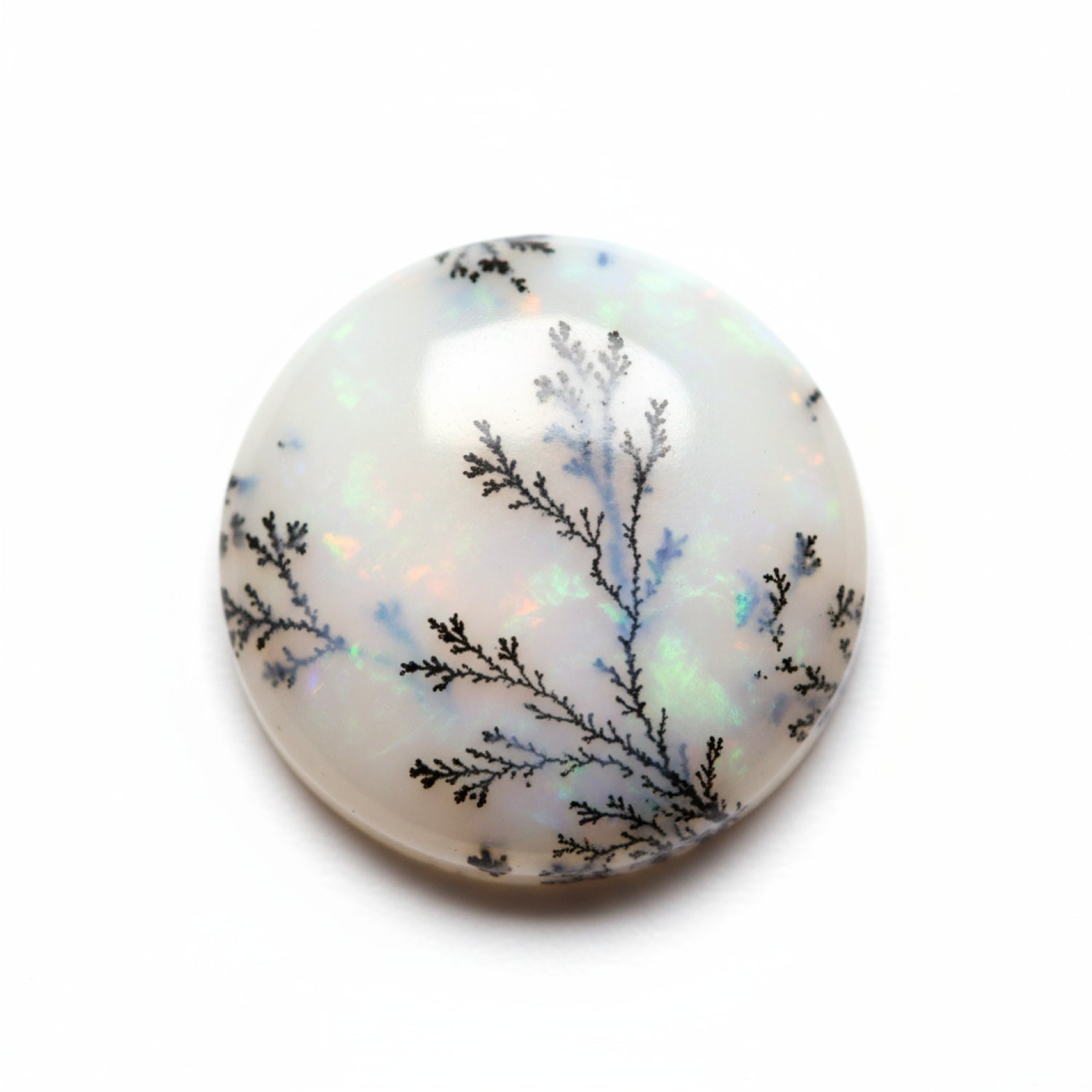 Dendrite Opal 1PC Small 8x8 MM Round Cabochon White Fiery semi Precious Gems