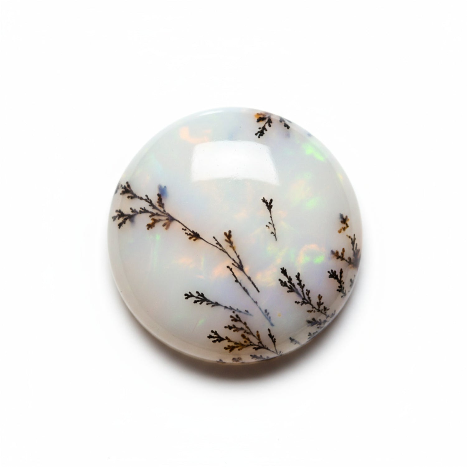 Dendrite Opal 1PC Medium 9x9 MM Round Cabochon White Brilliant semi Precious Loose Gems