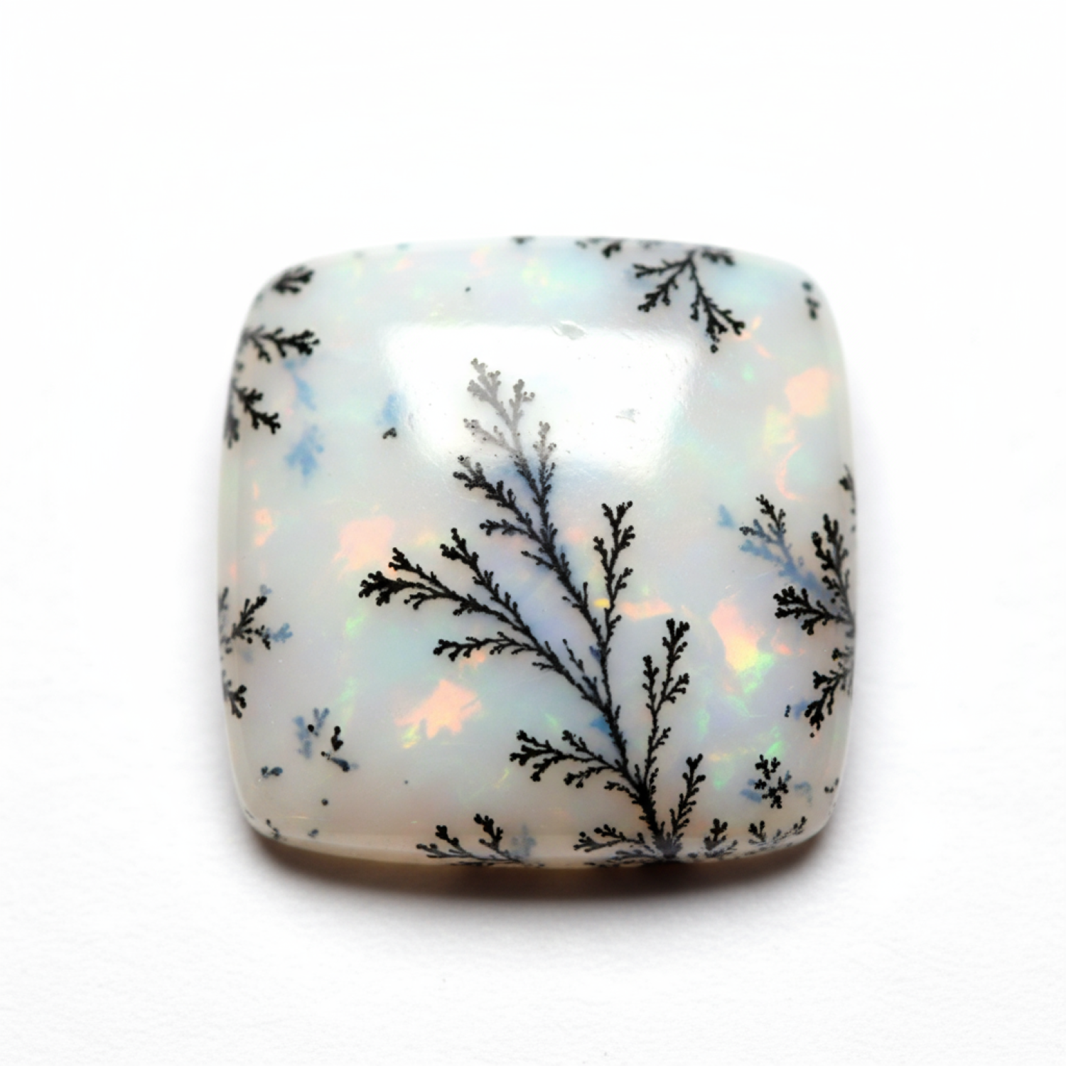 Dendrite Opal 1PC Large 11x11 MM Square Cabochon White Fine semi Precious Semi Precious Gemstone Hoofdafbeelding