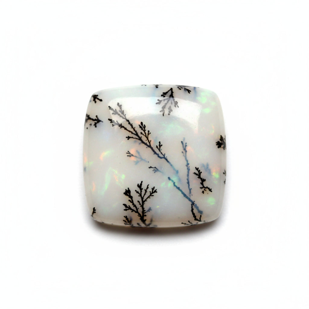 Dendrite Opal 1PC Small 7x7 MM Square Cabochon White Splendid semi Precious Gems