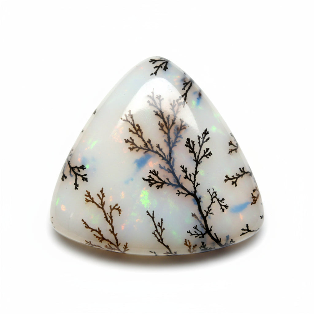 Dendrite Opal 1PC Large 10x10 MM Triangle Cabochon White Sparkling semi Precious Gems