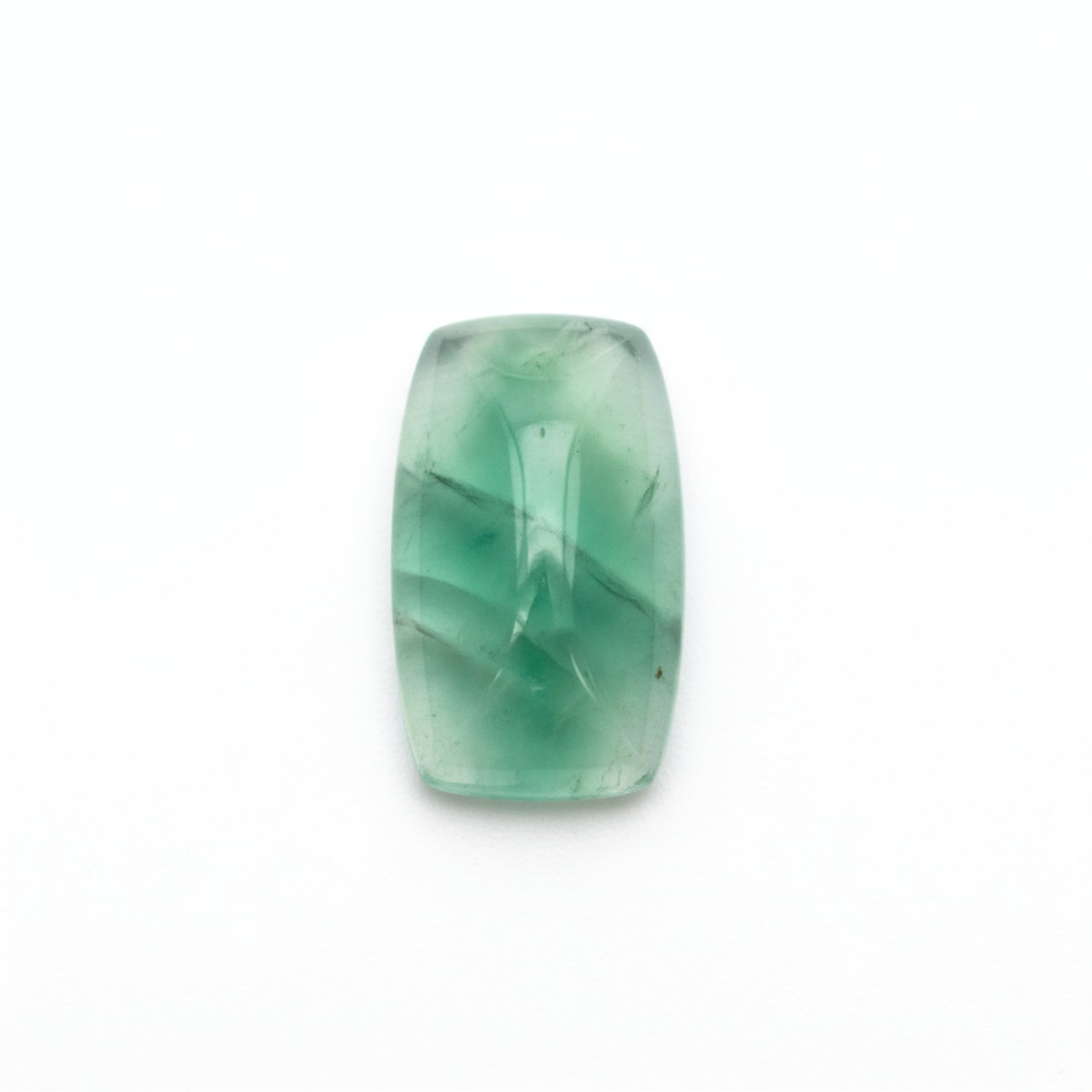 Grüner Fluorit, 1 Stück, klein, 6 x 12 mm, Baguette-Cabochon, grün, brillant, Halbedelsteine, lose Edelsteine