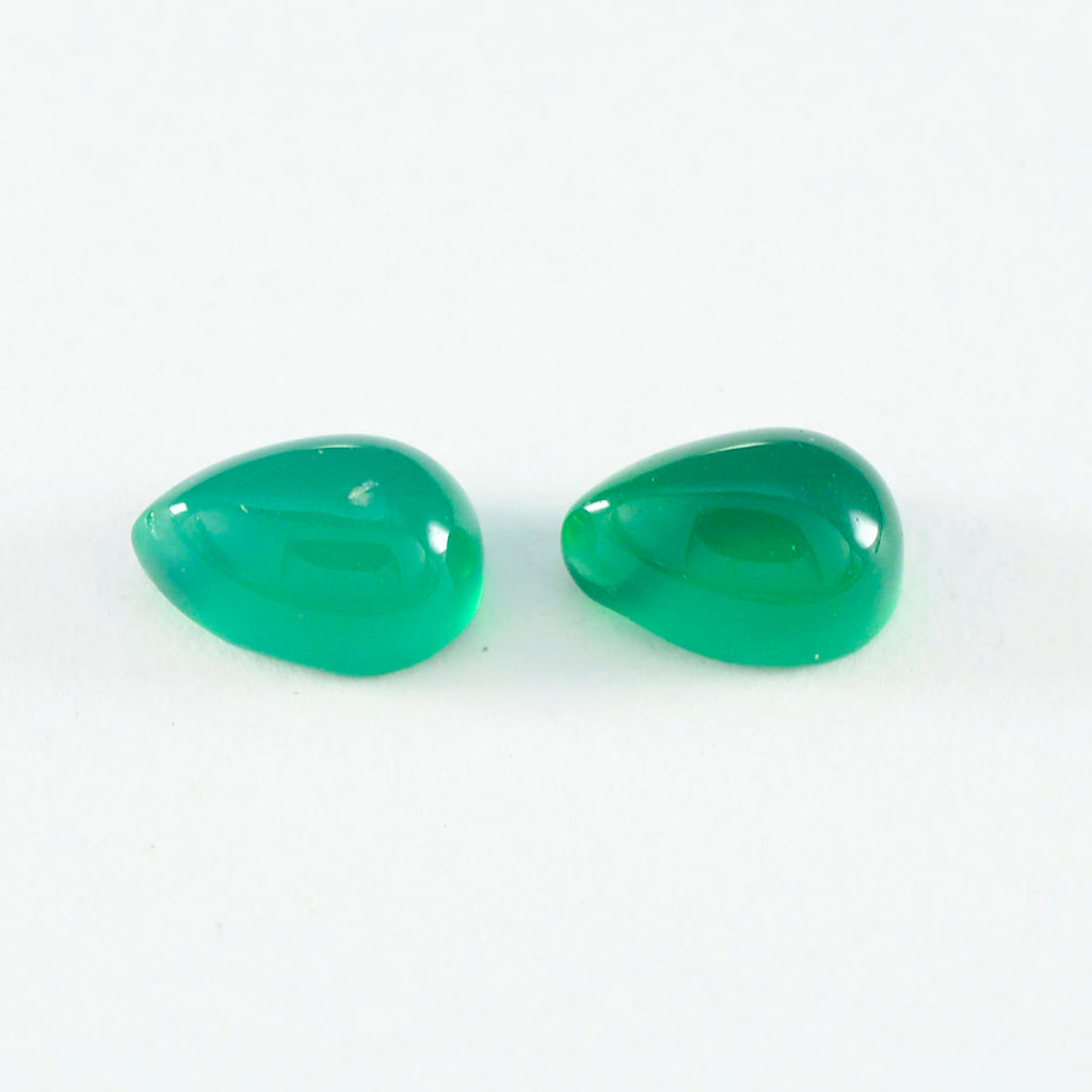 Green Onyx 1PC Small 7x9 MM Pear Cabochon Green Lustrous semi Precious Gems