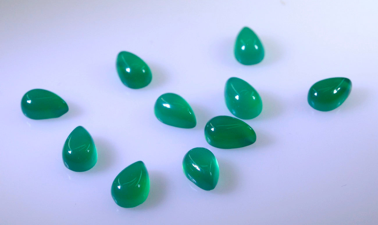 Green Onyx 1PC Tiny 5x7 MM Pear Cabochon Green Polished semi Precious Loose Gemstones