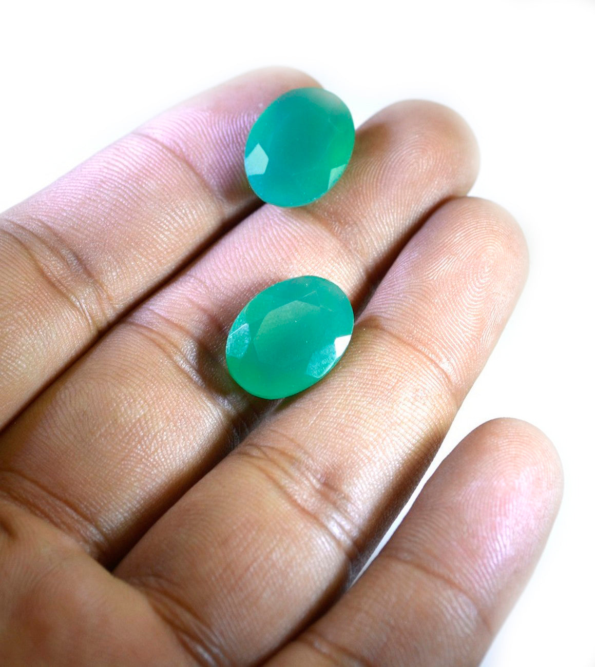 Green Onyx 1PC Medium 7x10 MM Oval Faceted Green Shine Semi Precious Loose Gemstones