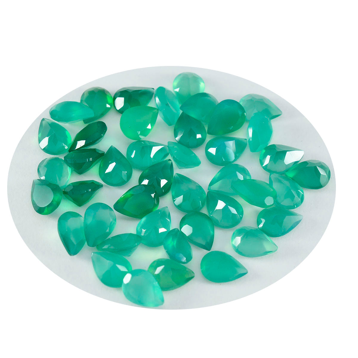 Green Onyx 1PC Small 6x8 MM Pear Faceted Green Fiery Semi Precious Loose Gemstone Huvudsaklig produktbild