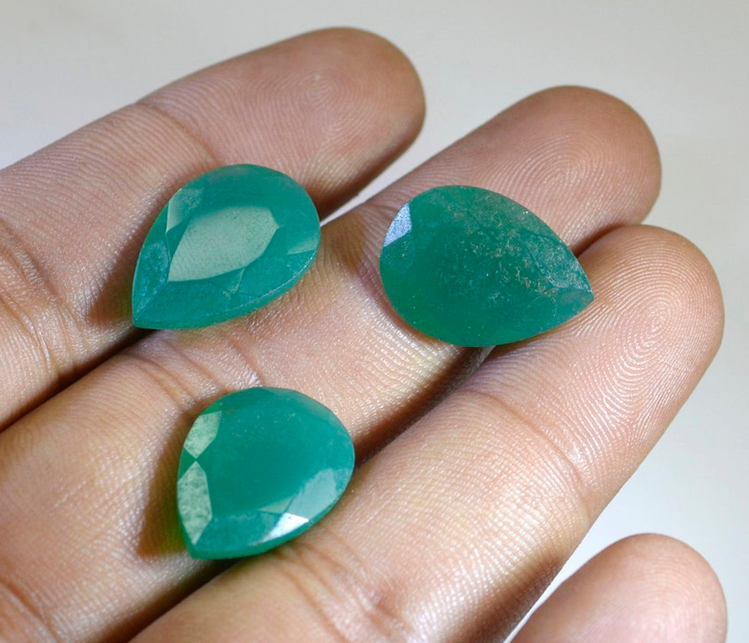 Green Onyx 1PC Medium 7x10 MM Pear Faceted Green Polished Semi Precious Loose Gems