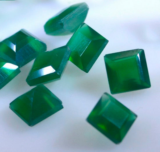 Green Onyx 1PC Large 11x11 MM Square Faceted Green Fine Semi Precious Loose Gemstone