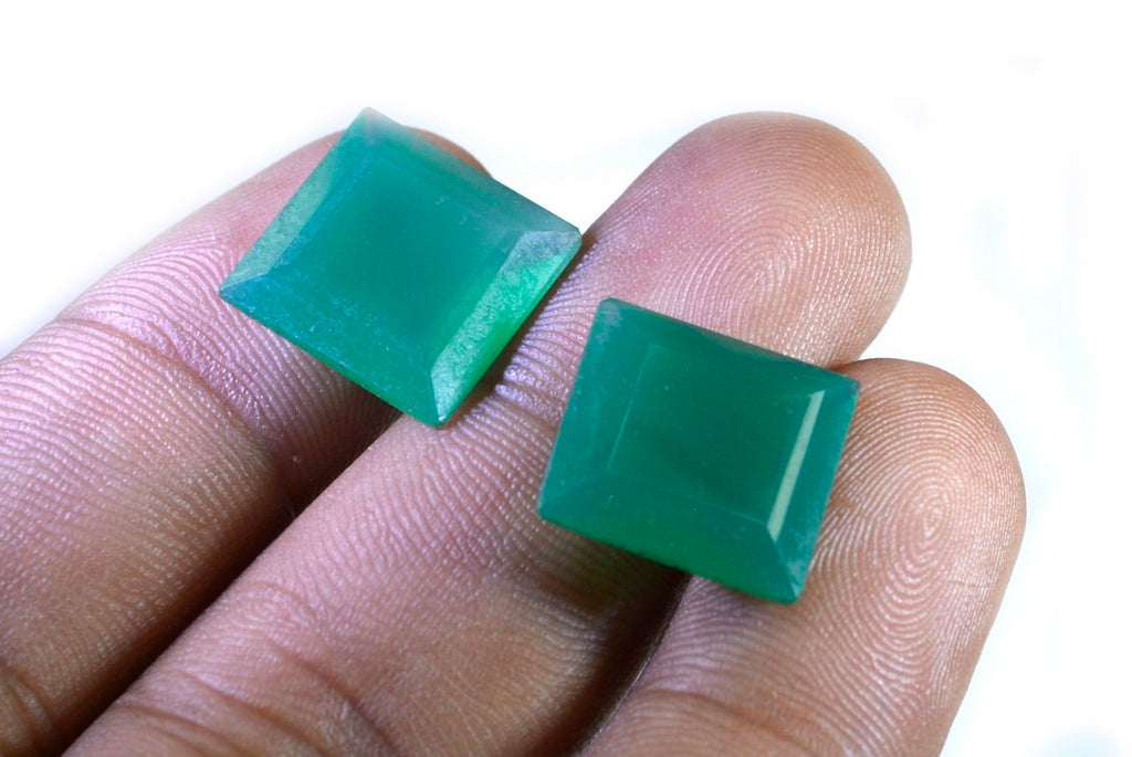 Green Onyx 1PC Chunky 13x13 MM Square Faceted Green Natural Semi Precious Gems