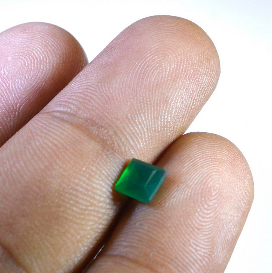 Green Onyx 1PC Tiny 6x6 MM Square Faceted Green Polished Semi Precious Loose Gems