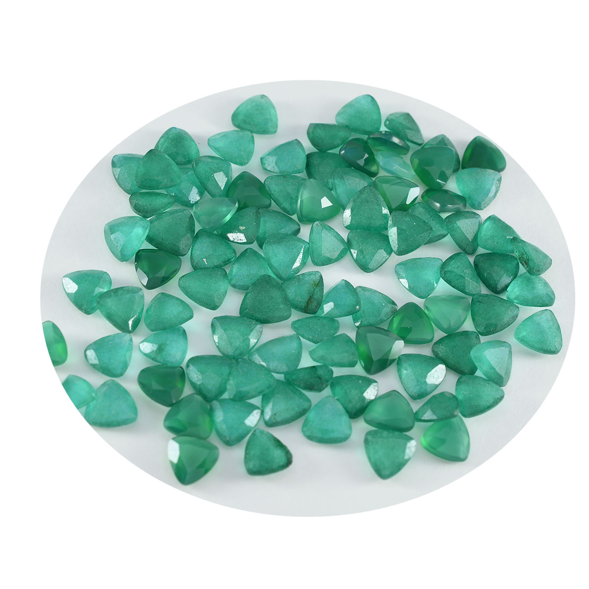 Green Onyx 1PC Medium 9x9 MM Triangle Faceted Green Lustrous Semi Precious Gems