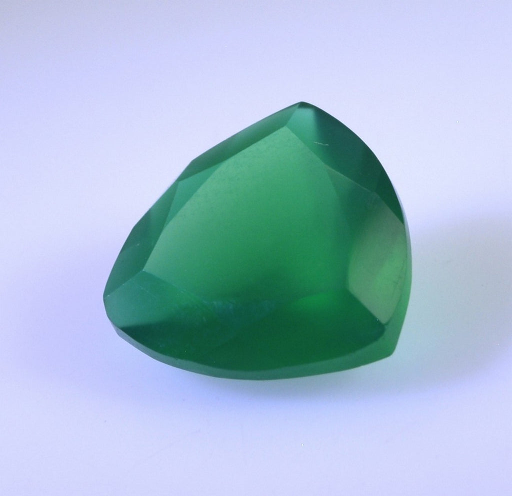 Green Onyx 1PC Chunky 14x14 MM Triangle Faceted Green Genuine Semi Precious Loose Gems