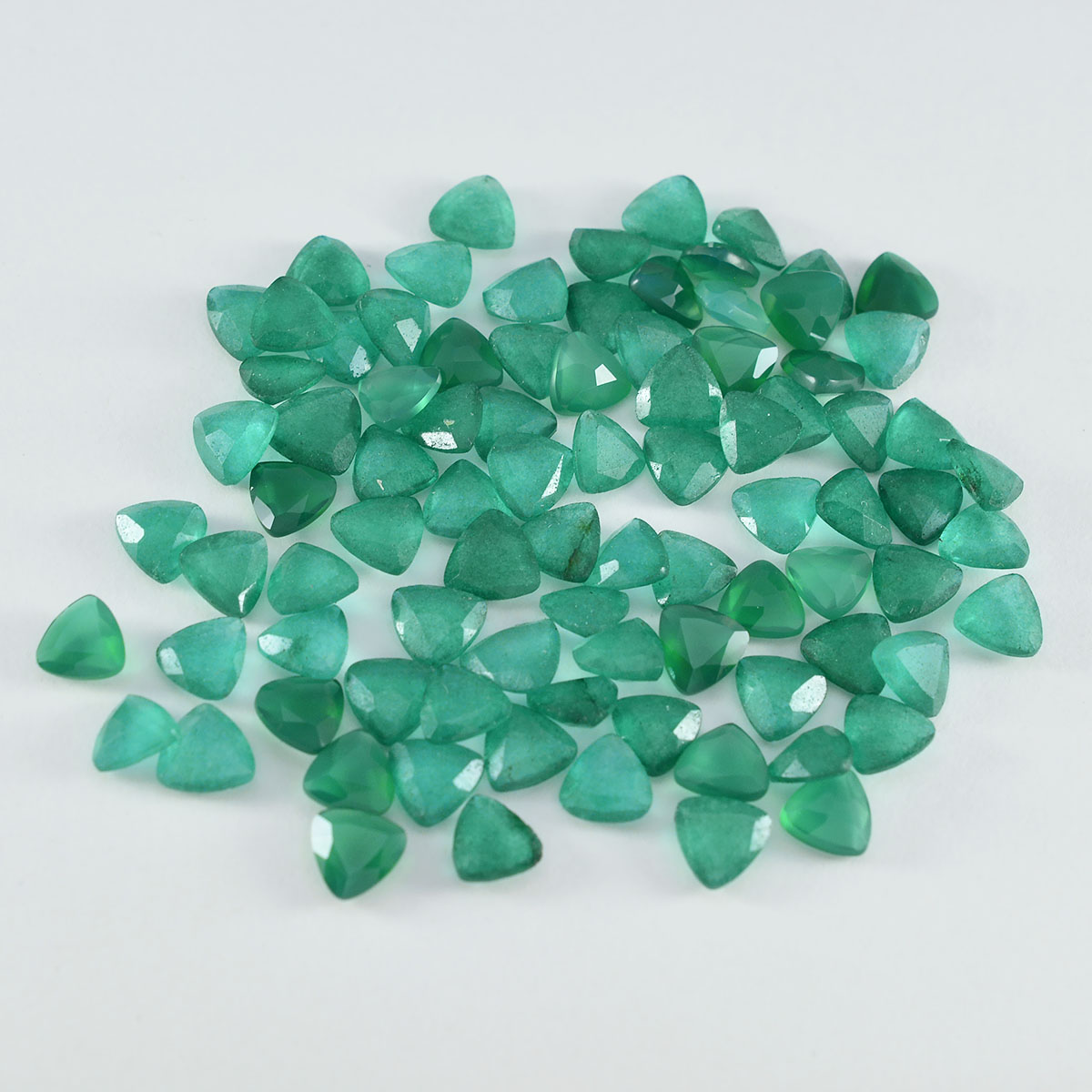 Green Onyx 1PC Small 8x8 MM Triangle Faceted Green Luster Semi Precious Loose Gemstones
