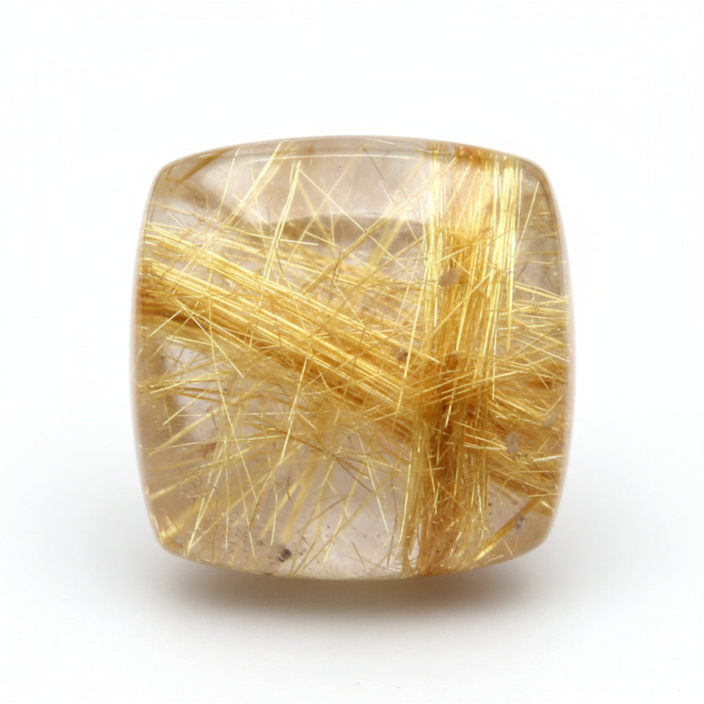 Golden Rutile 1PC Large 11x11 MM Cushion Cabochon Yellow Fine semi Precious Gems