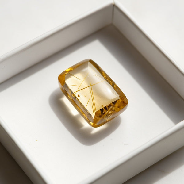 Golden Rutile 1PC Tiny 5x7 MM Emerald Cabochon Yellow Lustrous semi Precious Loose Gemstone