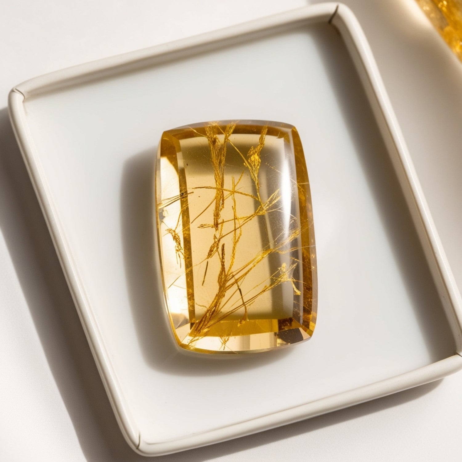 Golden Rutile 1PC Small 6x8 MM Emerald Cabochon Yellow Shine semi Precious Loose Gemstones