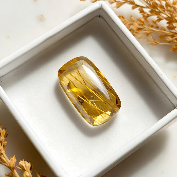 Golden Rutile 1PC Small 6x9 MM Emerald Cabochon Yellow Fine semi Precious Semi Precious Gemstone