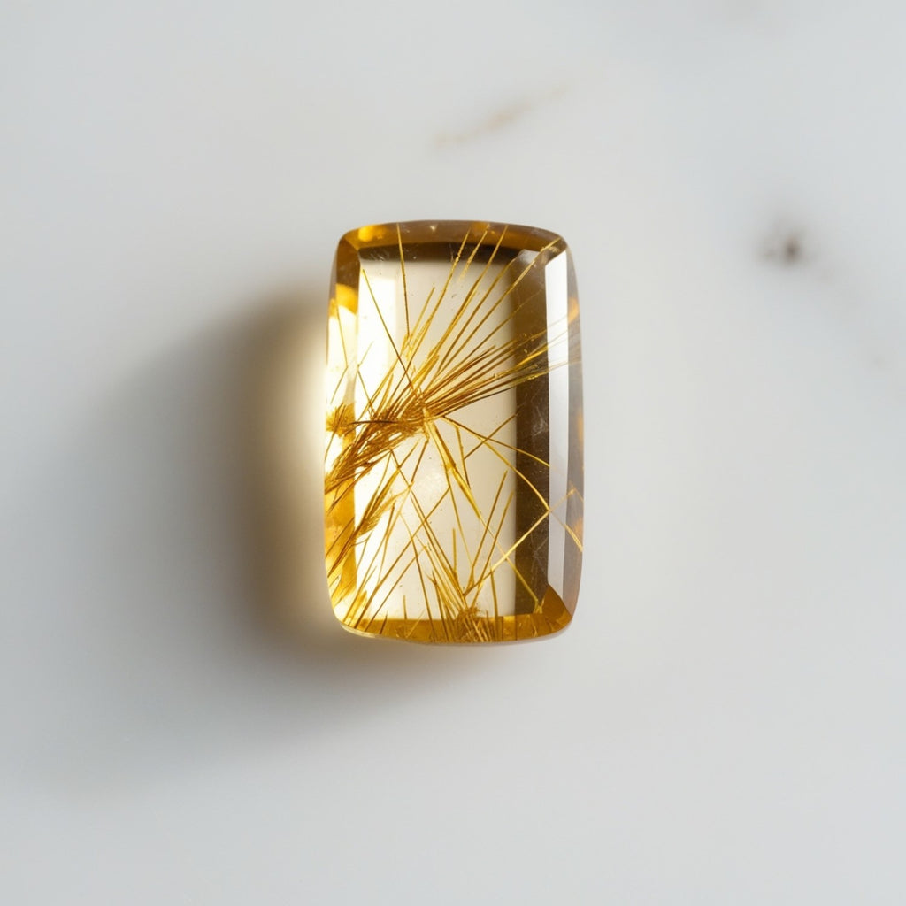 Golden Rutile 1PC Medium 7x10 MM Emerald Cabochon Yellow Natural semi Precious Gems