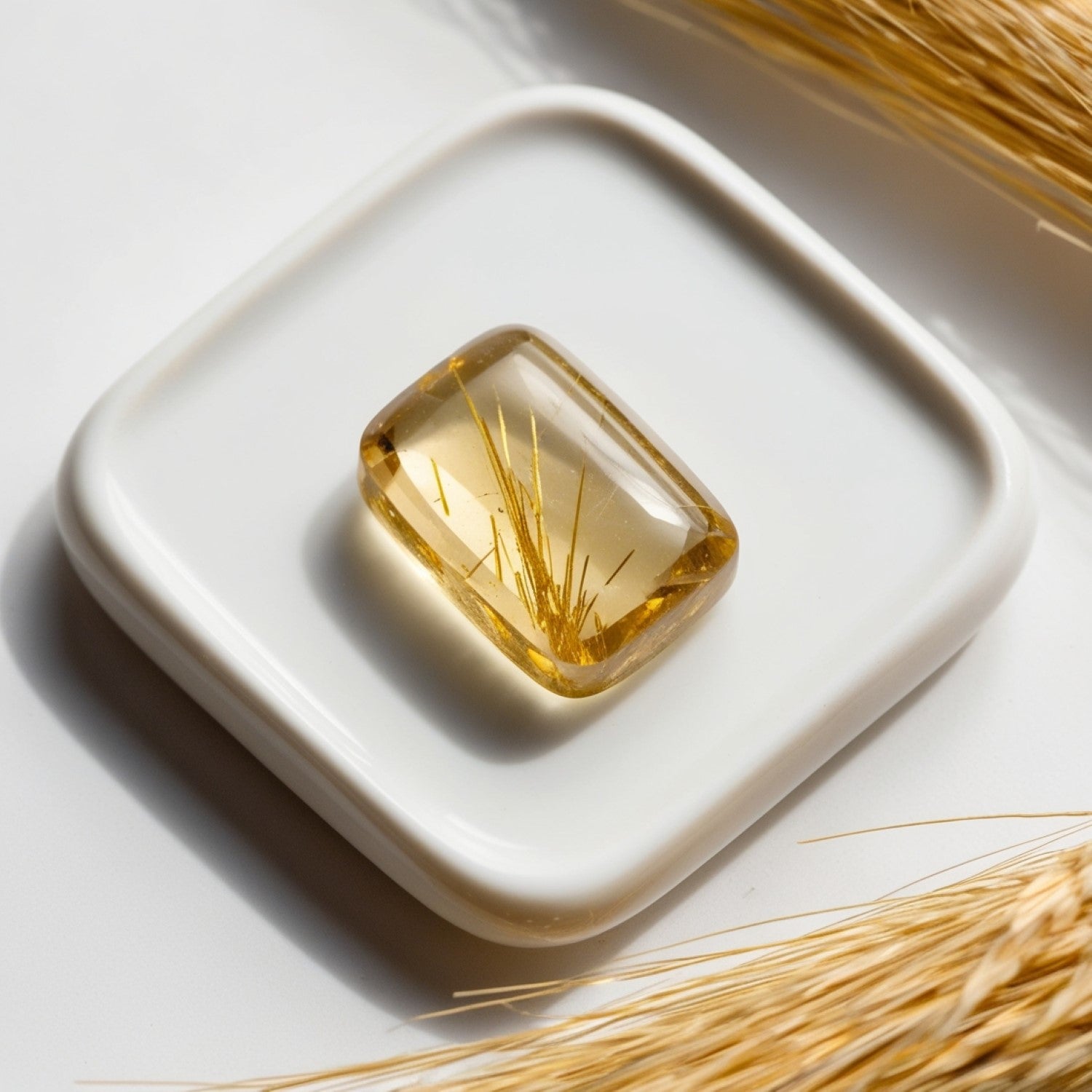 Golden Rutile 1PC Small 7x9 MM Emerald Cabochon Yellow High-Quality semi Precious Precious Gemstone