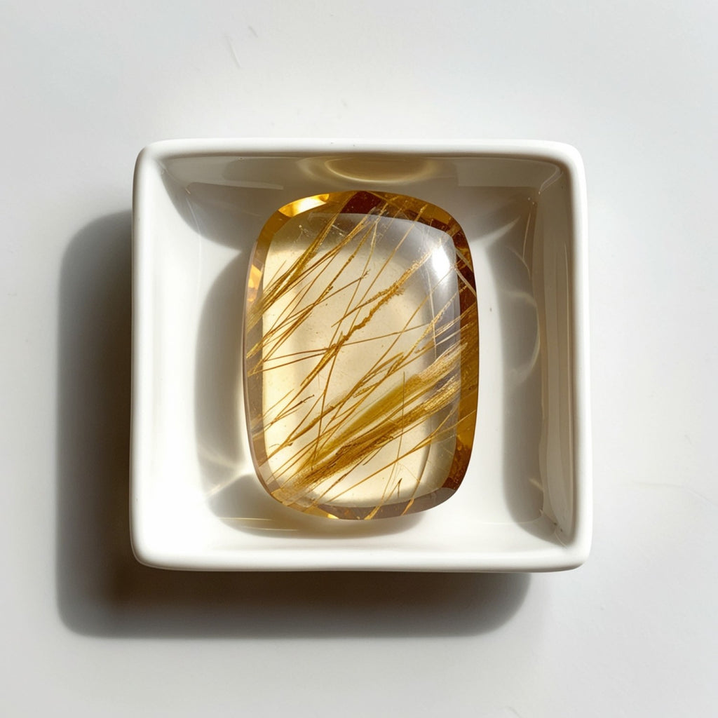 Golden Rutile 1PC Large 8x12 MM Emerald Cabochon Yellow Pure semi Precious Loose Gemstones