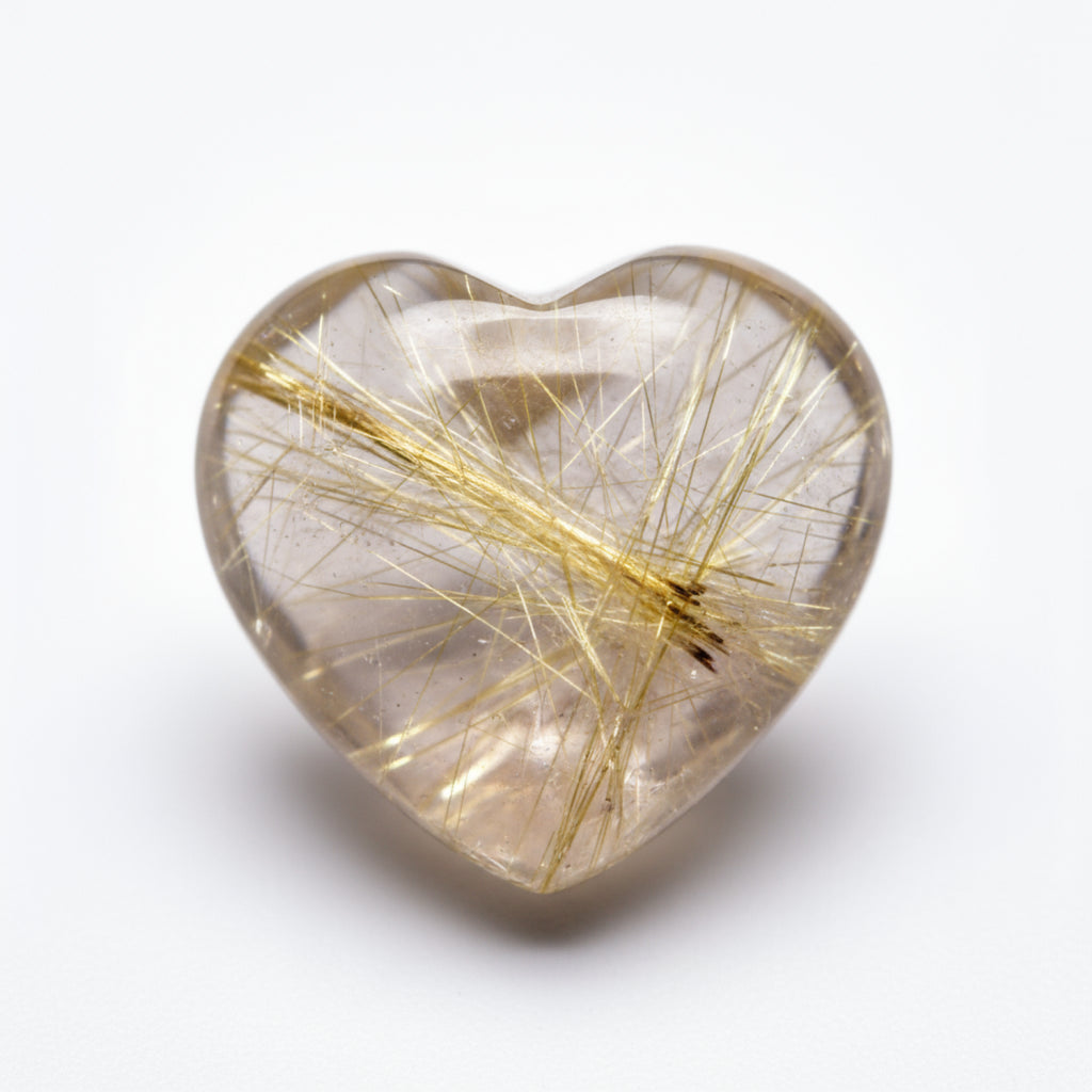 Golden Rutile 1PC Large 10x10 MM Heart Cabochon Yellow Sparkling semi Precious Gems