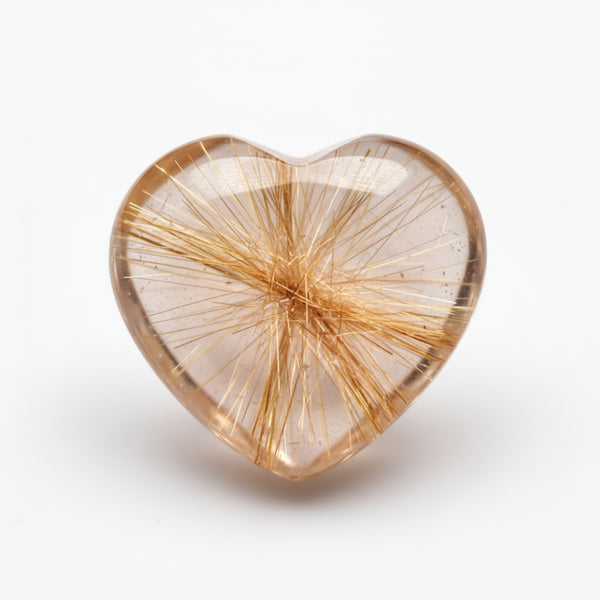 Golden Rutile 1PC Large 11x11 MM Heart Cabochon Yellow Polished semi Precious Loose Gems