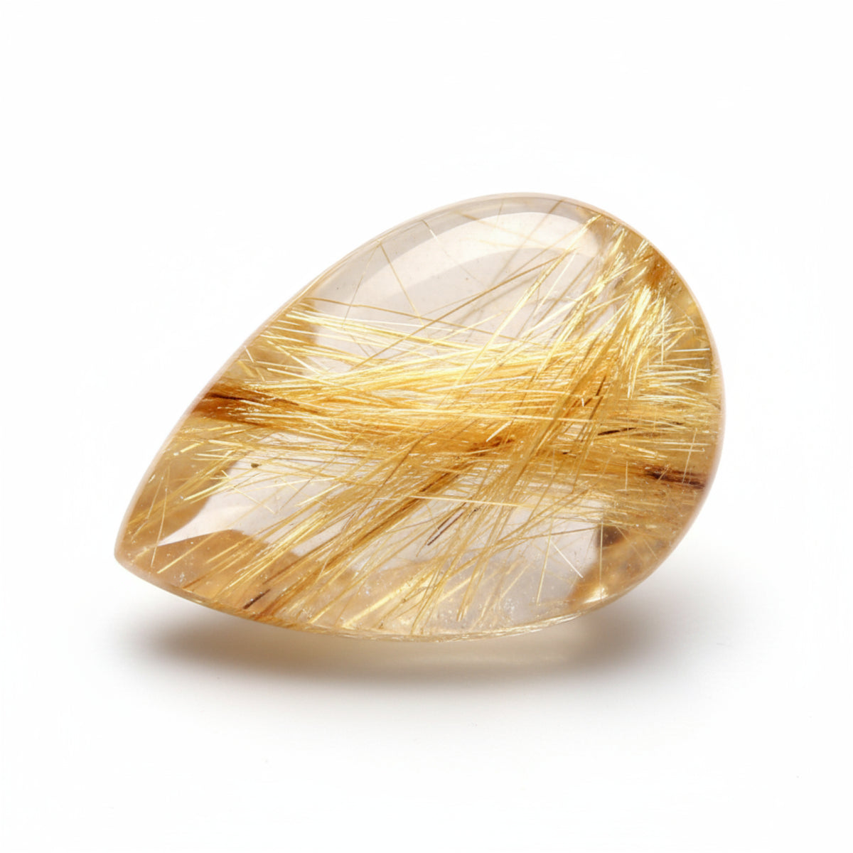 Golden Rutile 1PC Small 6x8 MM Pear Cabochon Yellow Polished semi Precious Precious Gemstone