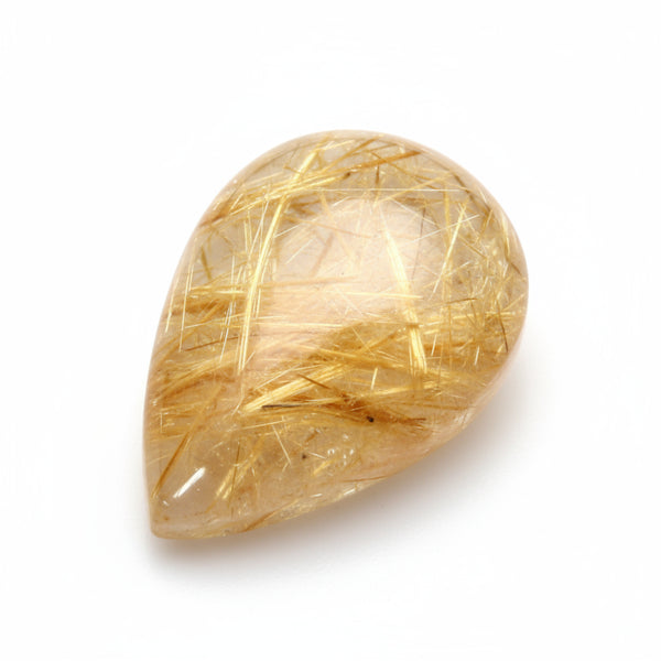 Golden Rutile 1PC Medium 7x10 MM Pear Cabochon Yellow Lustrous semi Precious Loose Gemstone