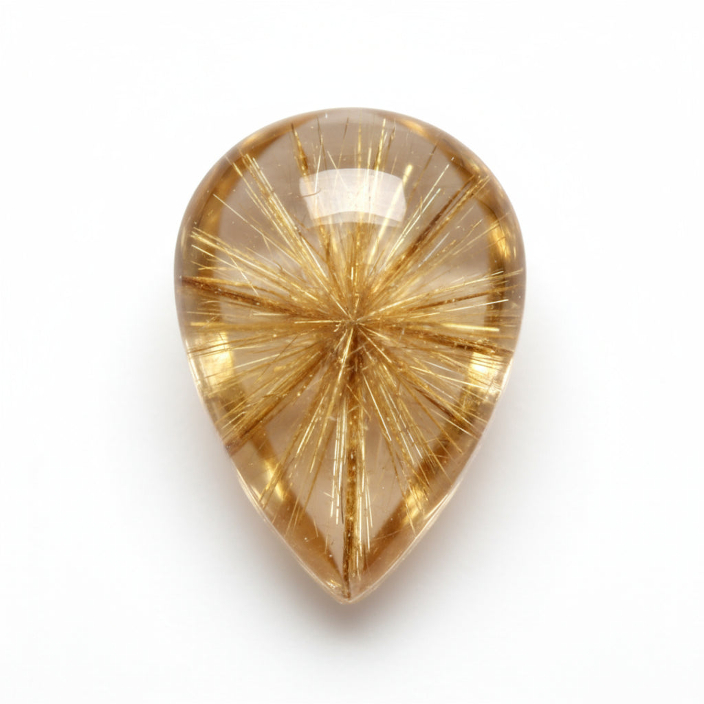 Golden Rutile 1PC Medium 7x10 MM Pear Cabochon Yellow Lustrous semi Precious Loose Gemstone
