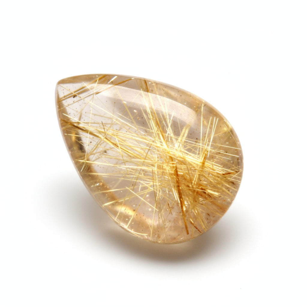 Golden Rutile 1PC Small 7x9 MM Pear Cabochon Yellow Luster semi Precious Loose Gems