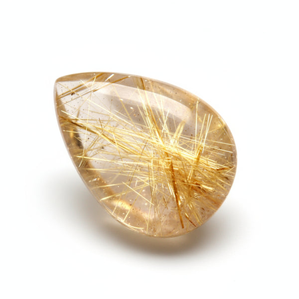 Golden Rutile 1PC Small 7x9 MM Pear Cabochon Yellow Luster semi Precious Loose Gems