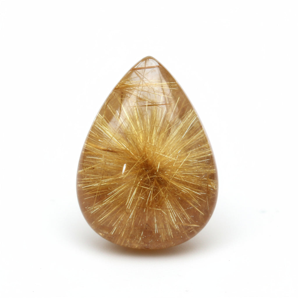 Golden Rutile 1PC Small 7x9 MM Pear Cabochon Yellow Luster semi Precious Loose Gems