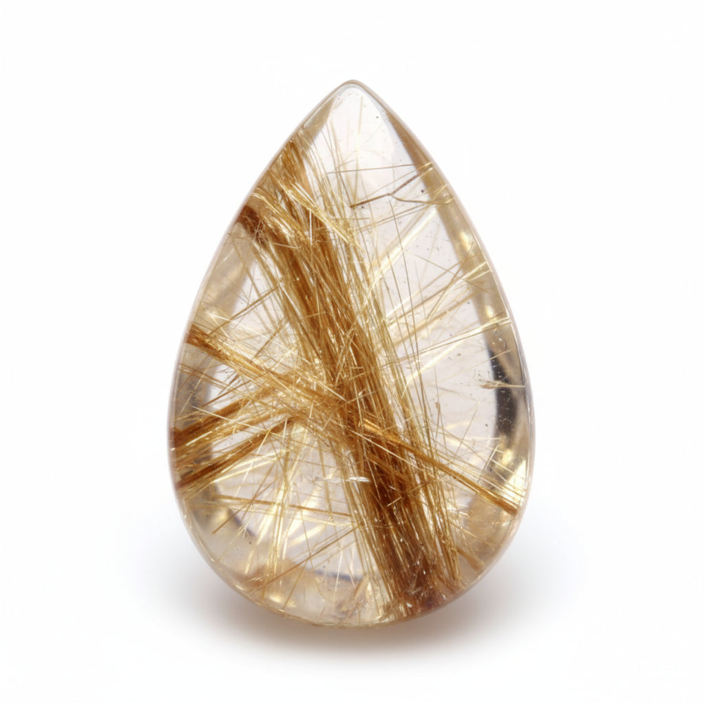 Golden Rutile 1PC Large 9x11 MM Pear Cabochon Yellow Fine semi Precious Semi Precious Gemstone